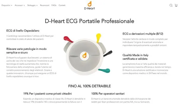 Product page of the d-heartcare.com Shopify store: D-Heart professional portable ECG