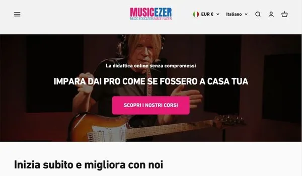 Homepage of the online music course platform musicezer.com, built on Shopify