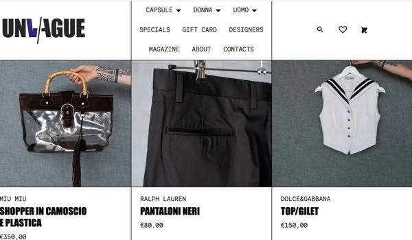 Catalog of the unvaguevintage.it Shopify store: bags, trousers and vintage pieces from fashion brands