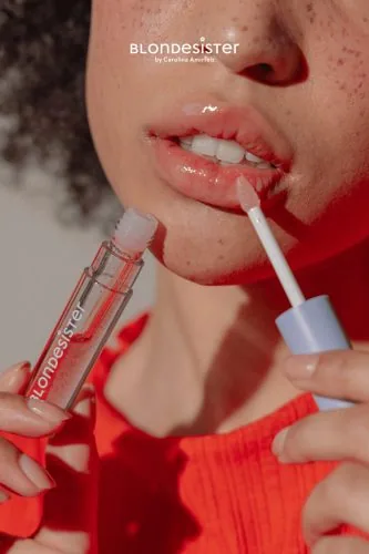 Close-up of lips with gloss, Blondesister campaign, makeup